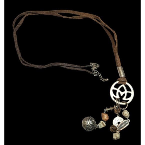 Bohemian Suede Mixed Media Charm Pendant Necklace - Picture 1 of 7